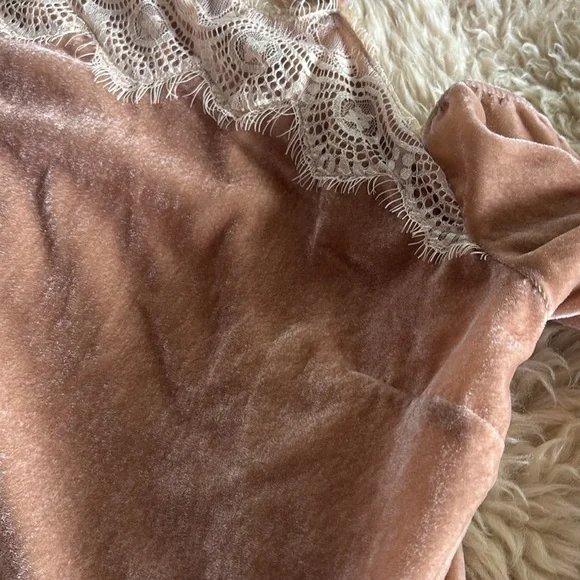 Boston Proper Lace Trim Velvet Top L - Picture 8 of 9